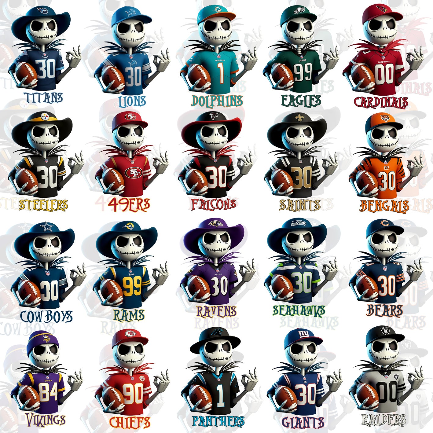 32 Skellington NFl T Shirt Designs