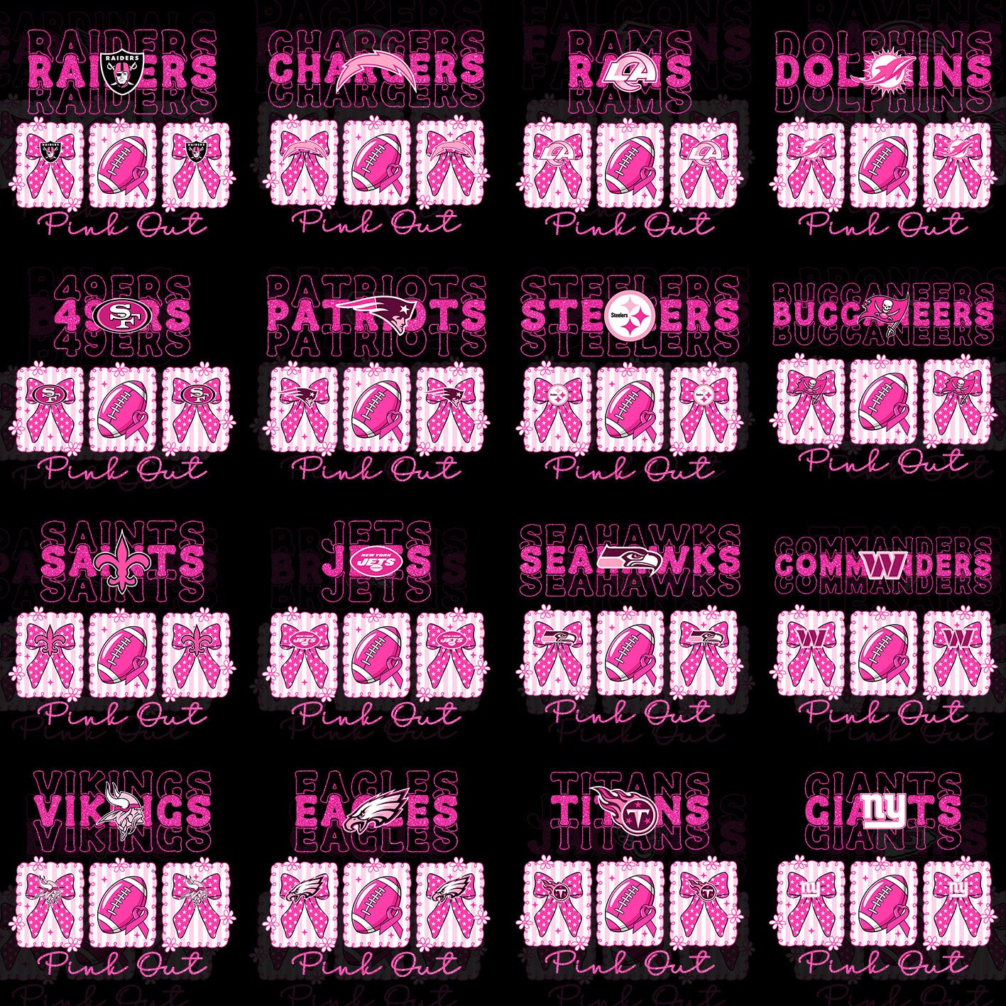 32 Pink Out NFL Name Designs PNG