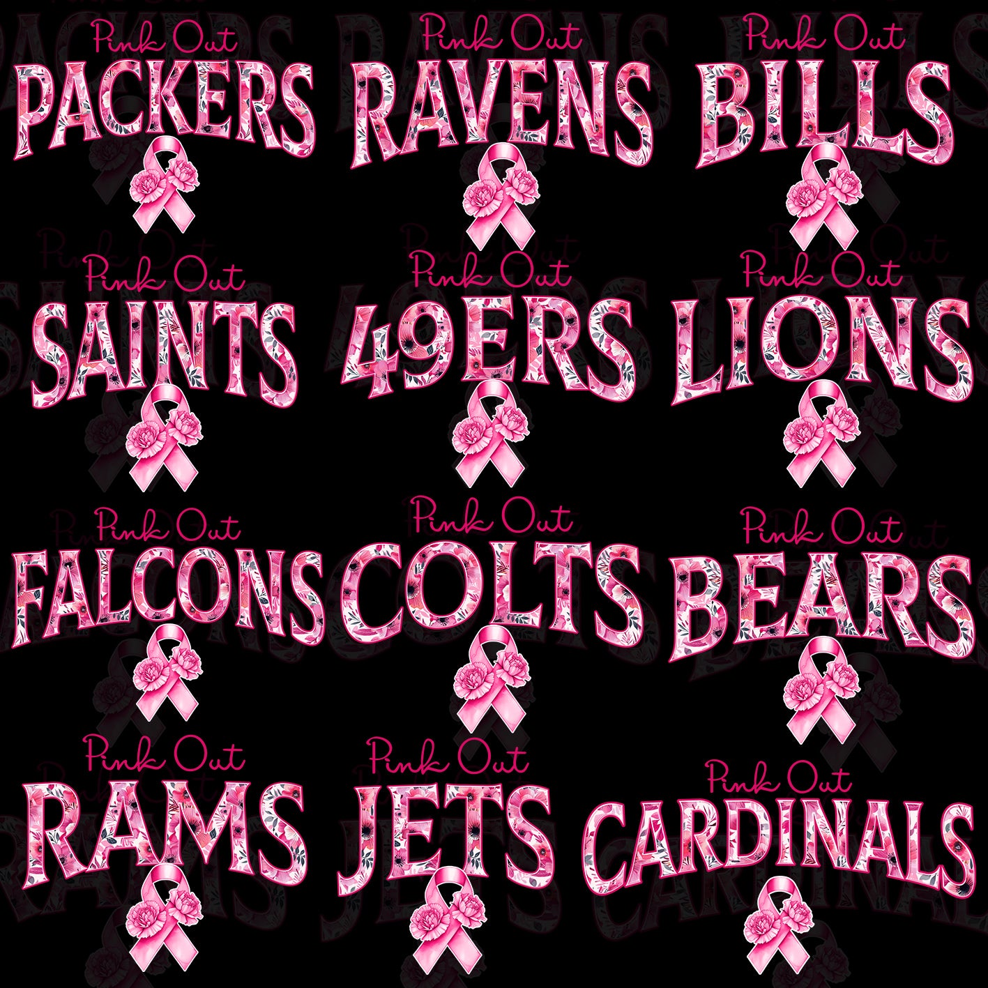 32 Pink Out Floral NFL Name Designs PNG