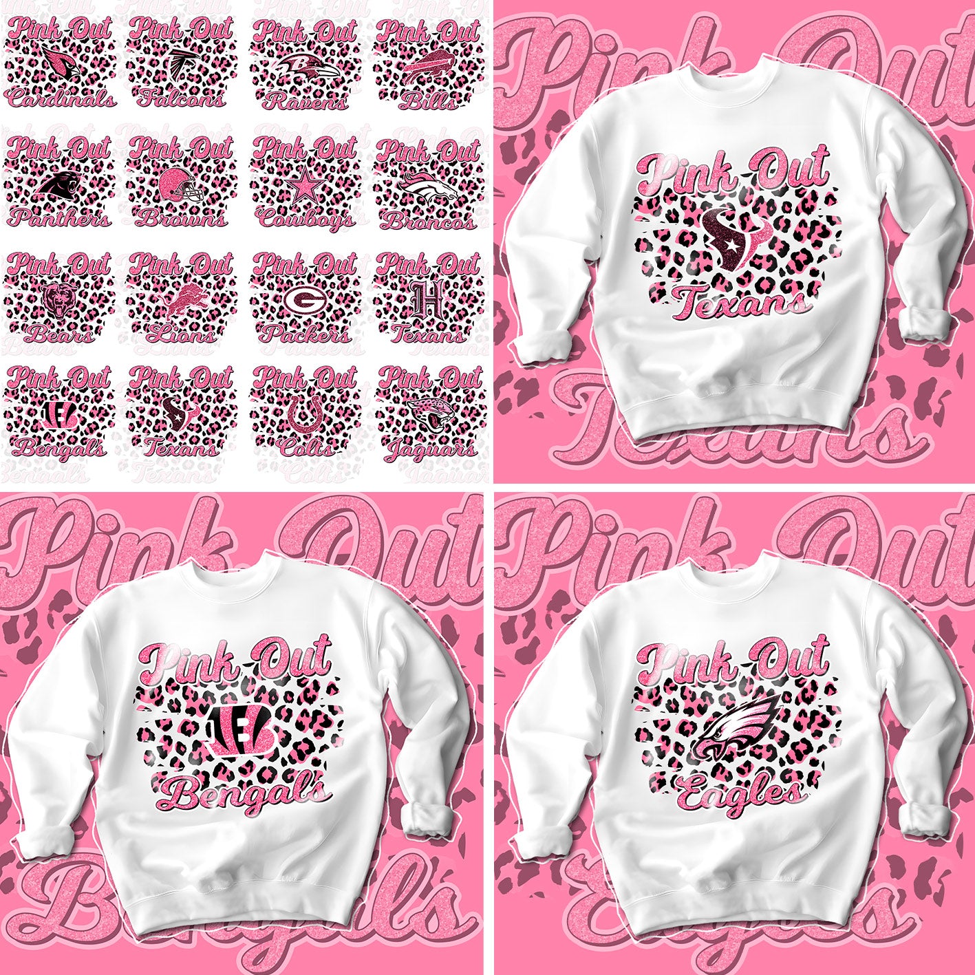 32 Pink Out Leopard Style NFL Designs, FREE Mockups