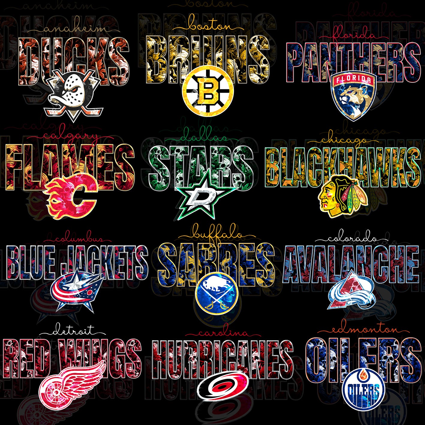 32 Skull Theme NHL T Shirt Deisgns