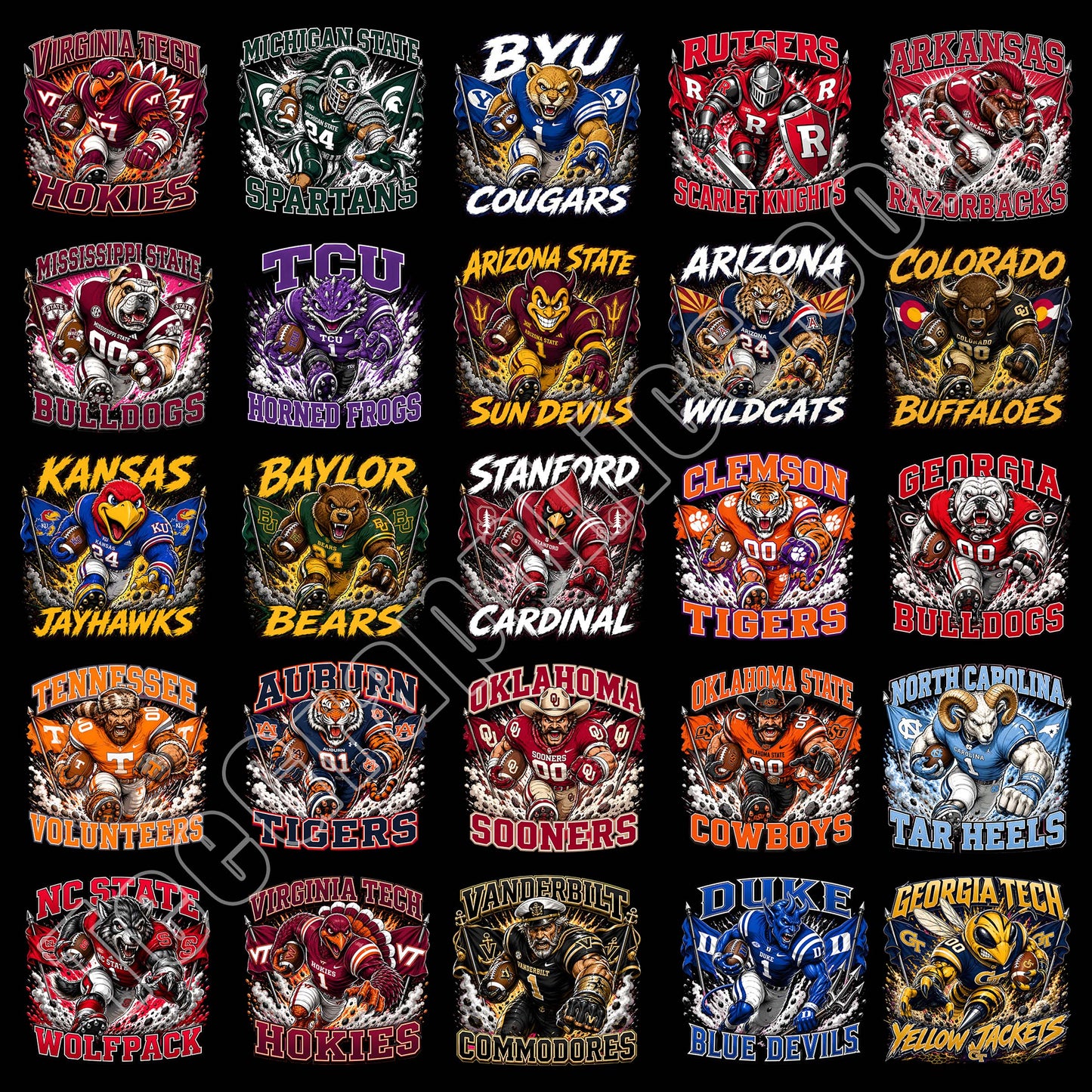 70 College Mascots T Shirt Designs PNG