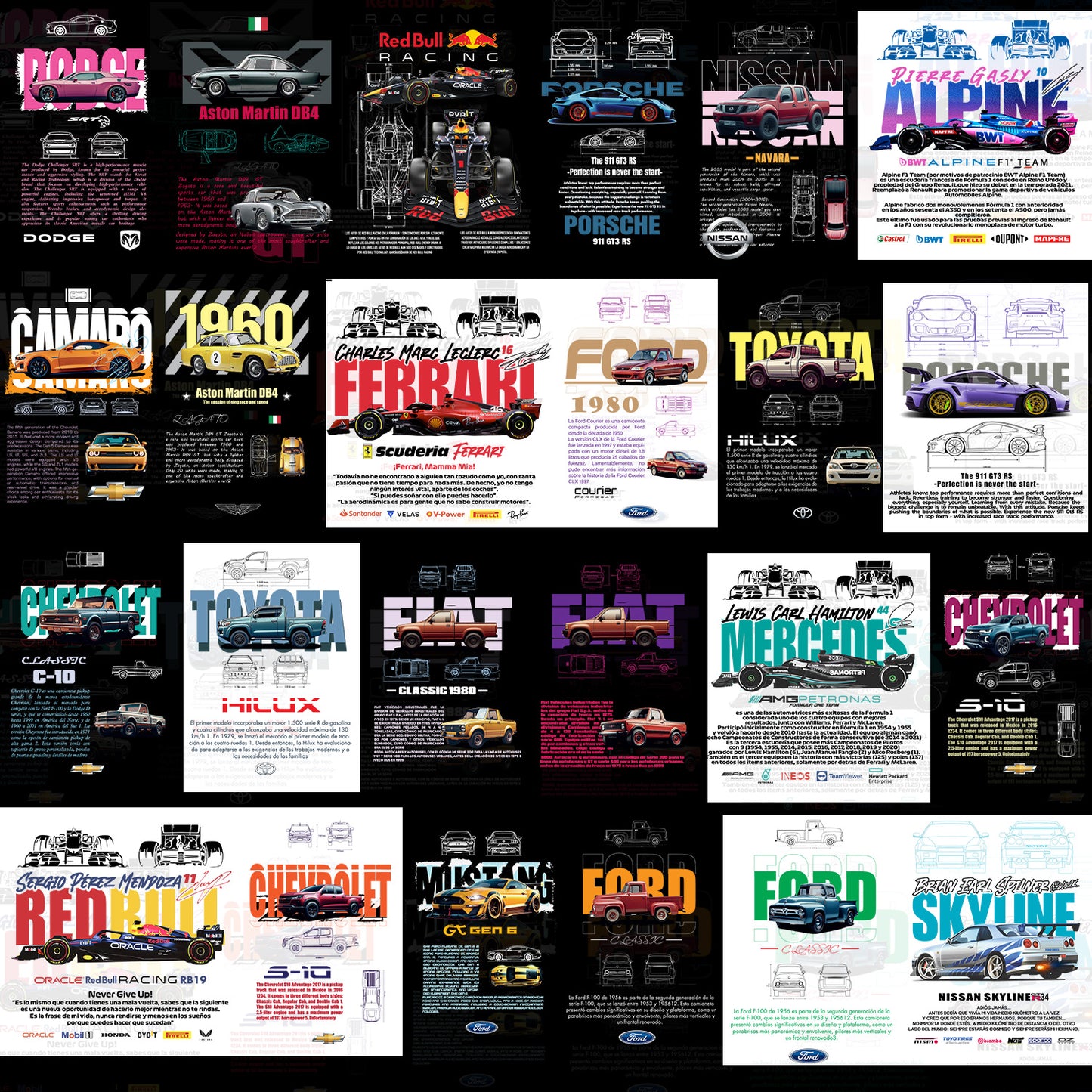 60 Car Blueprint T Shirt Designs Vol 1