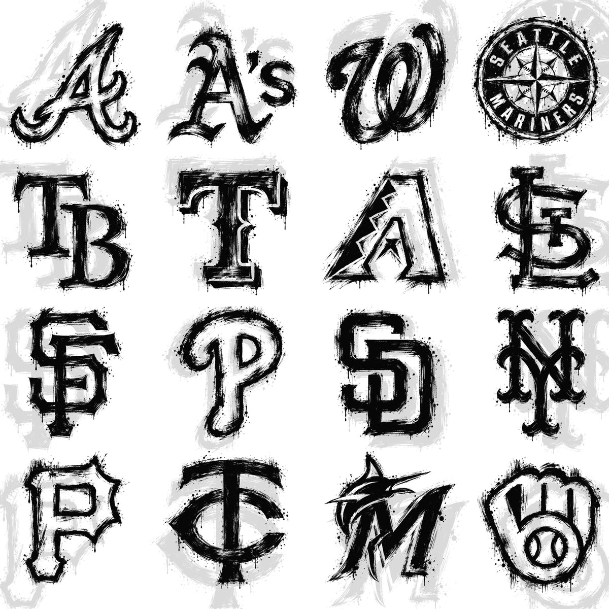 30 Ink Brush Style MLB T Shirt Deisgns