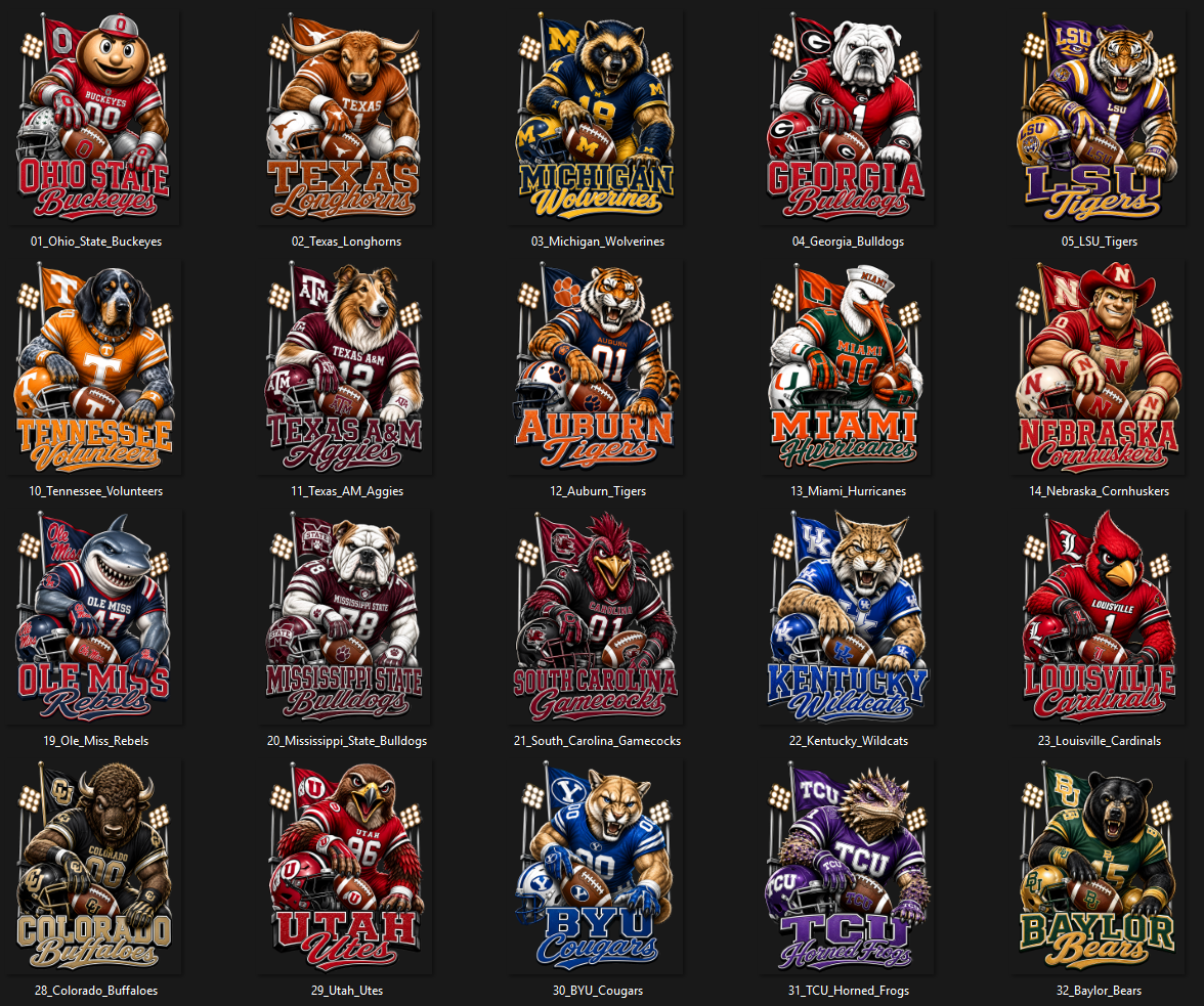 70 College Mascots T Shirt Deisgns