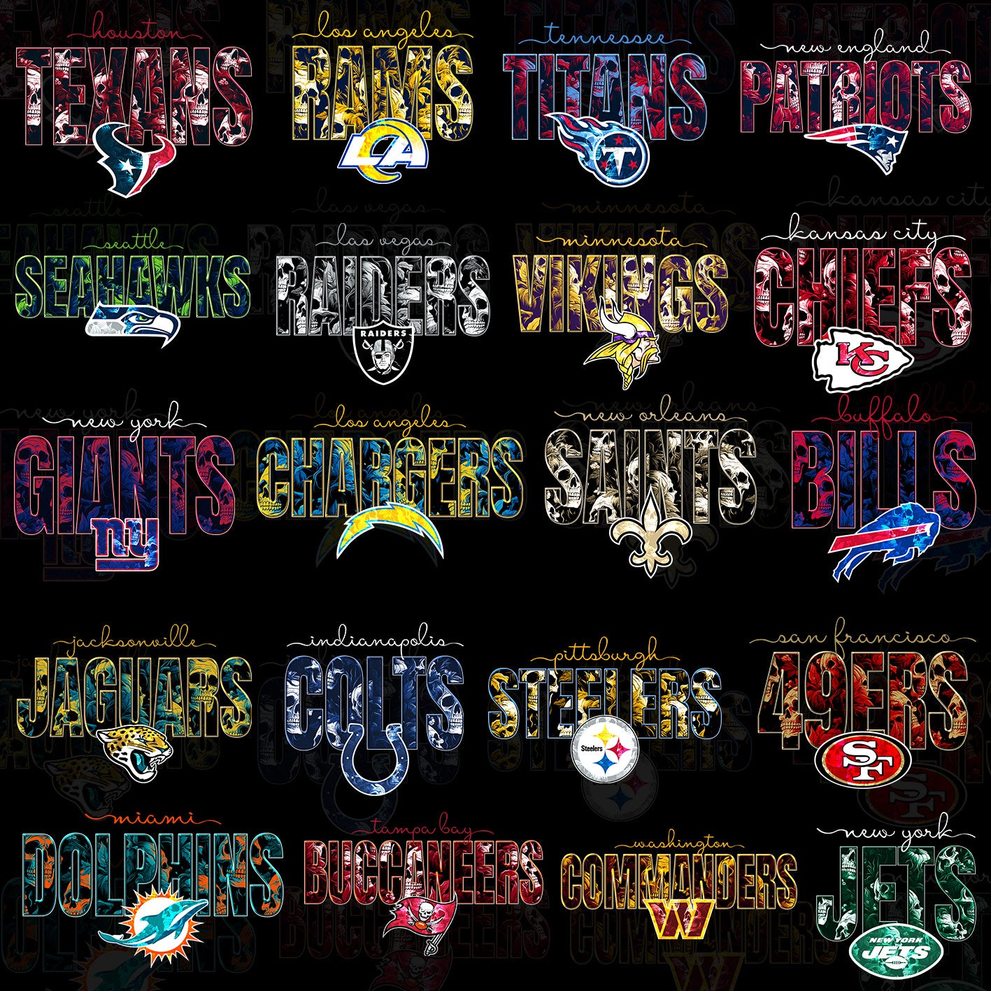 32 Skull Theme NFL T Shirt Designs