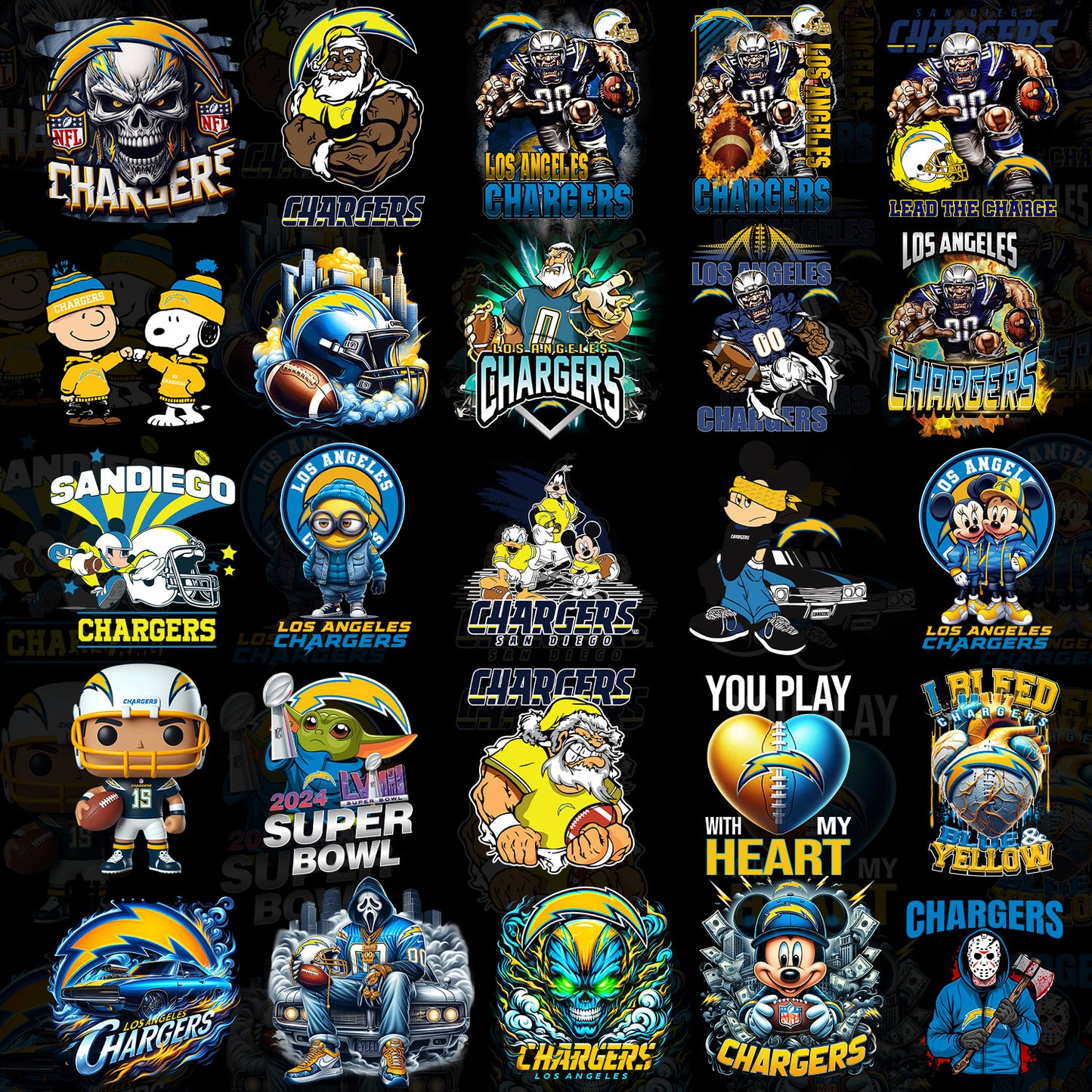 50 Los Angeles Chargers T Shirt Designs