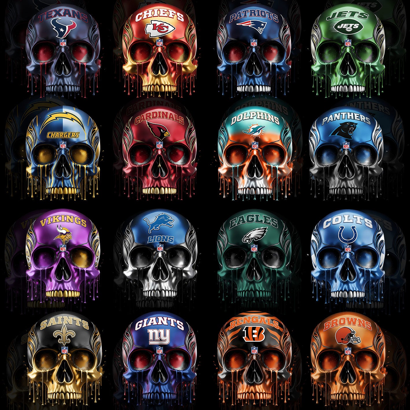 32 Dripping Skull NFL T Shirt Designs