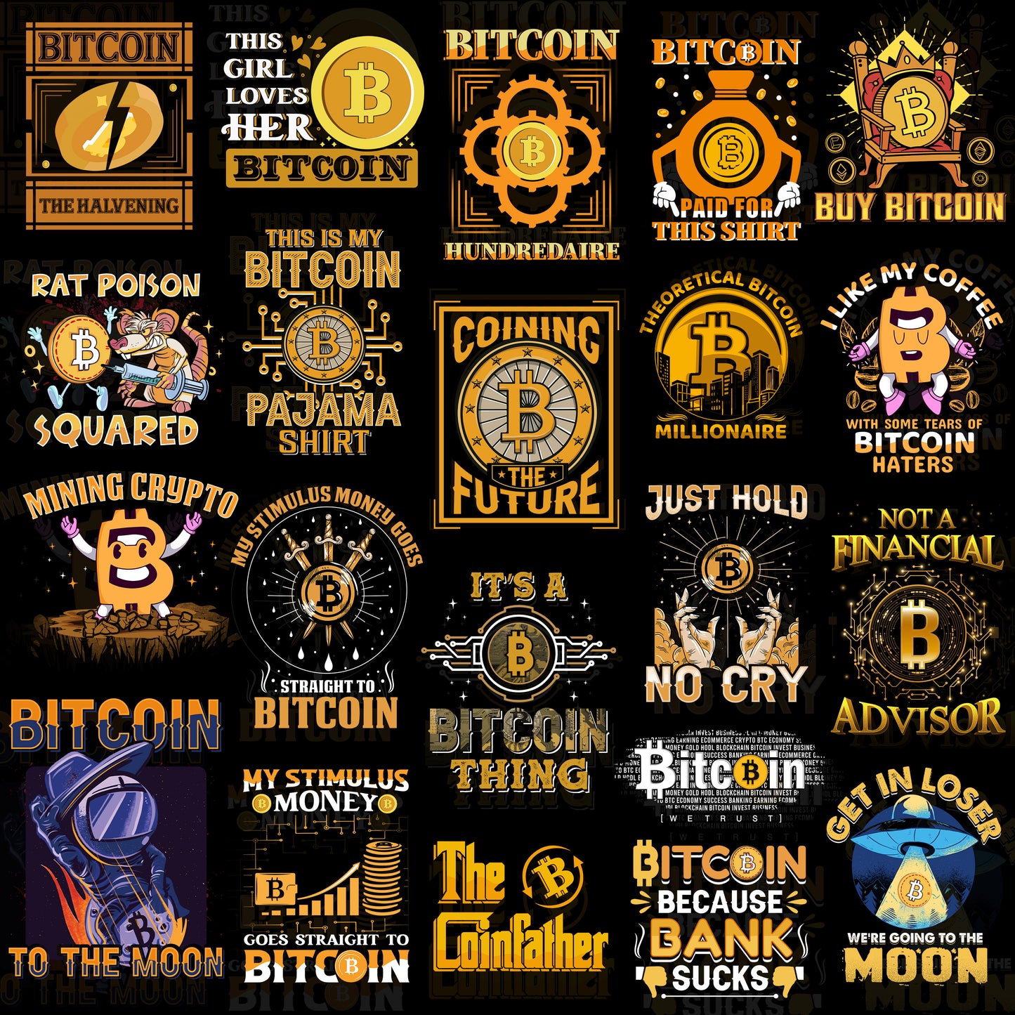 20 Bitcoin T Shirt Designs, PNG + Ai Files