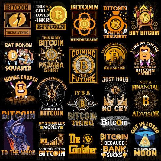 20 Bitcoin T Shirt Designs, PNG + Ai Files