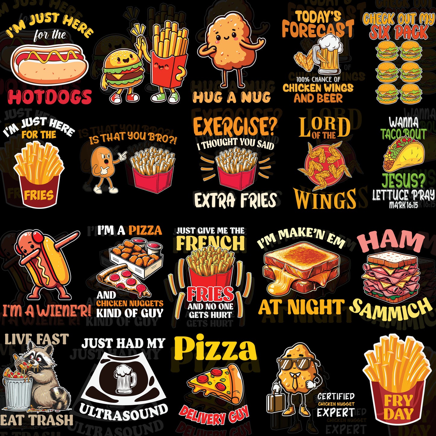 20 Fast Food T Shirt Designs, PNG and Ai files