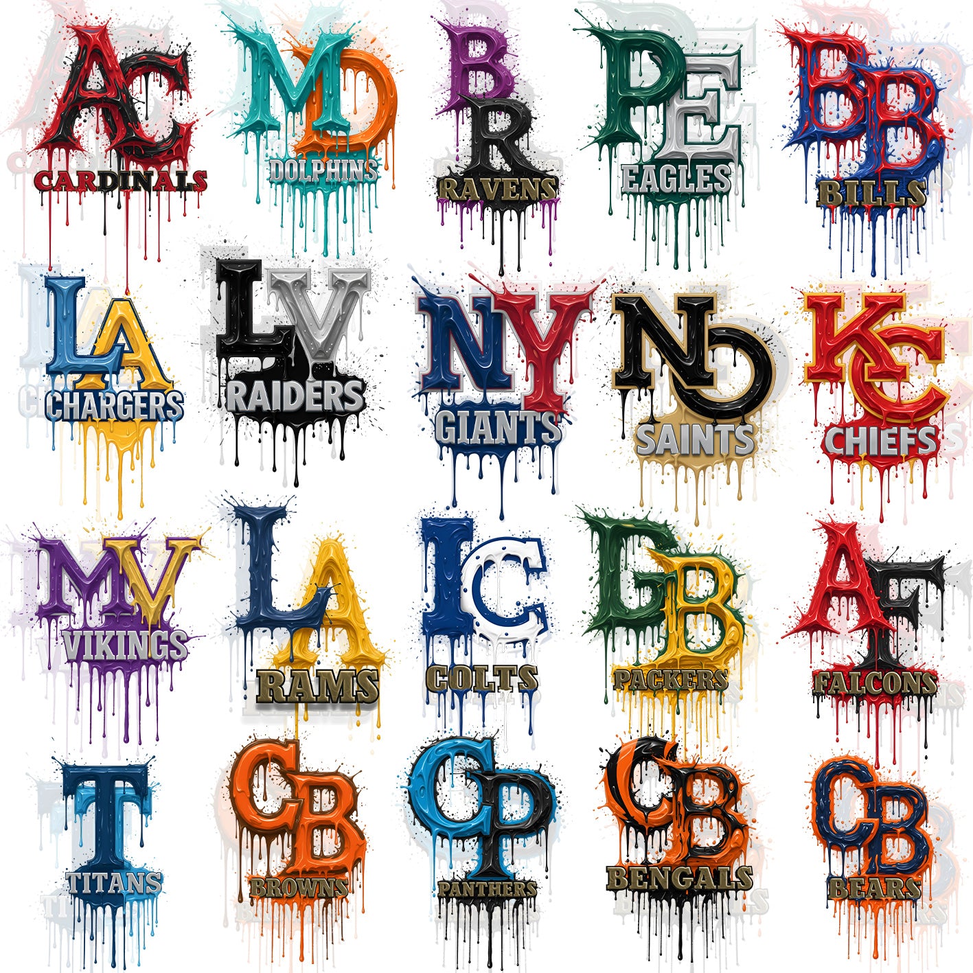 32 Dripping Alphabets NFL T Shirt Designs