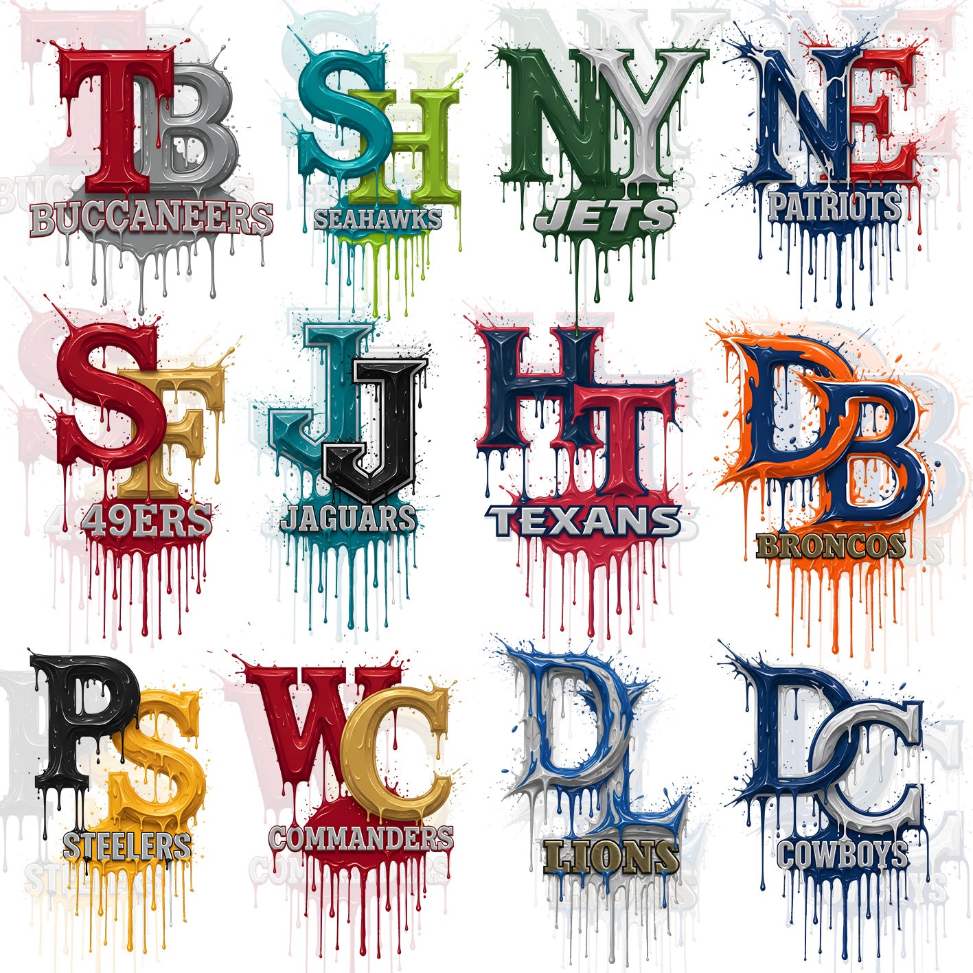 32 Dripping Alphabets NFL T Shirt Designs