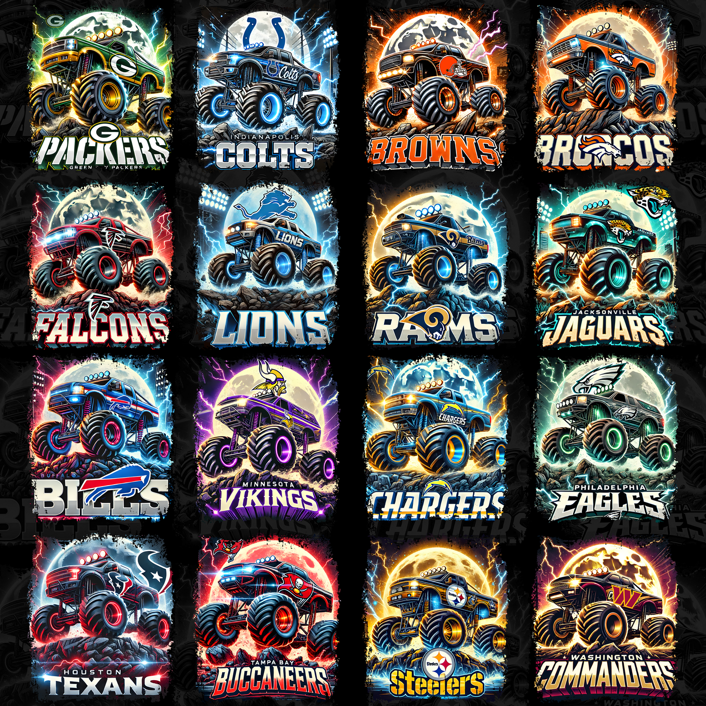 32 Monster Truck NFL Designs