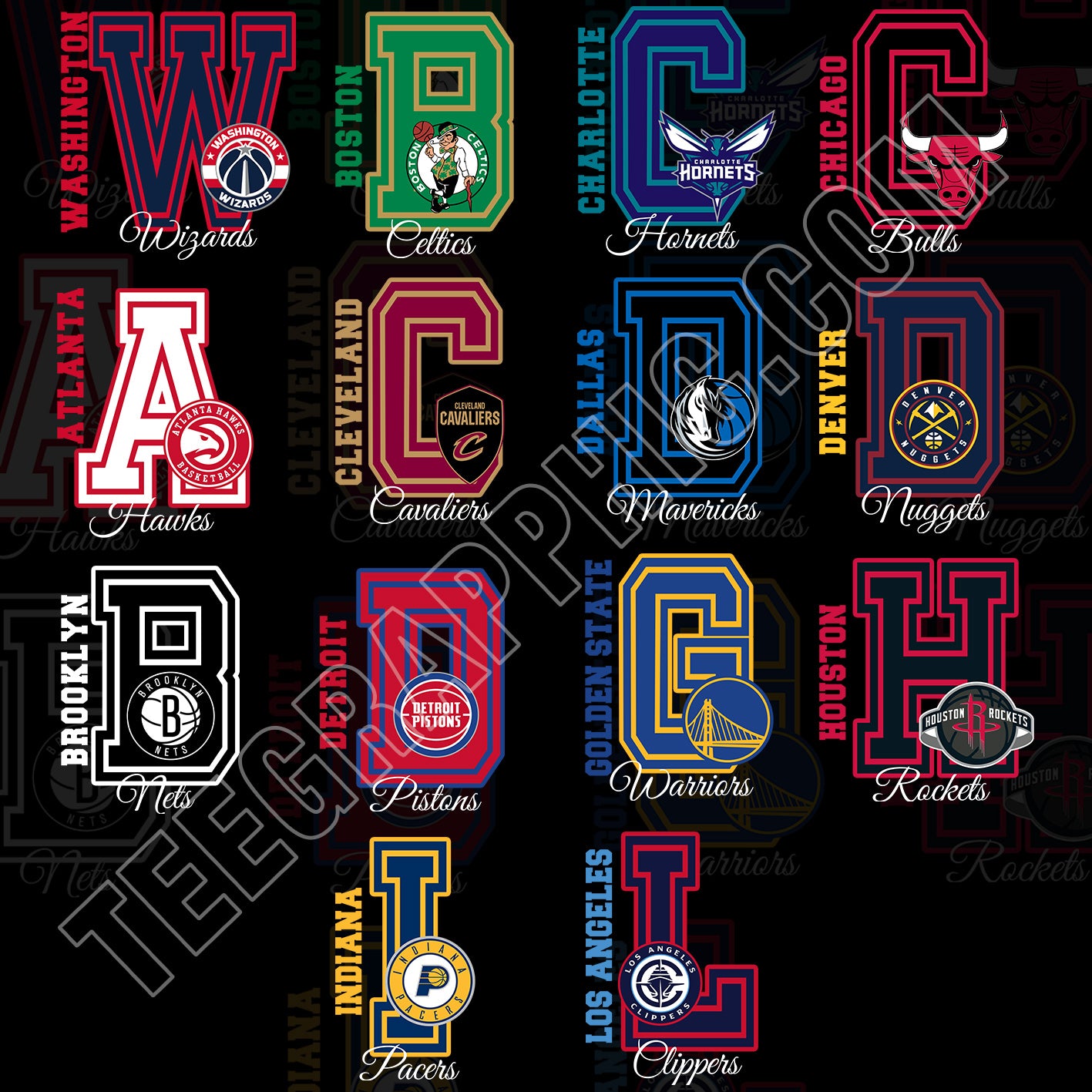30 NBA Team Initial Bold Letter Designs PNG