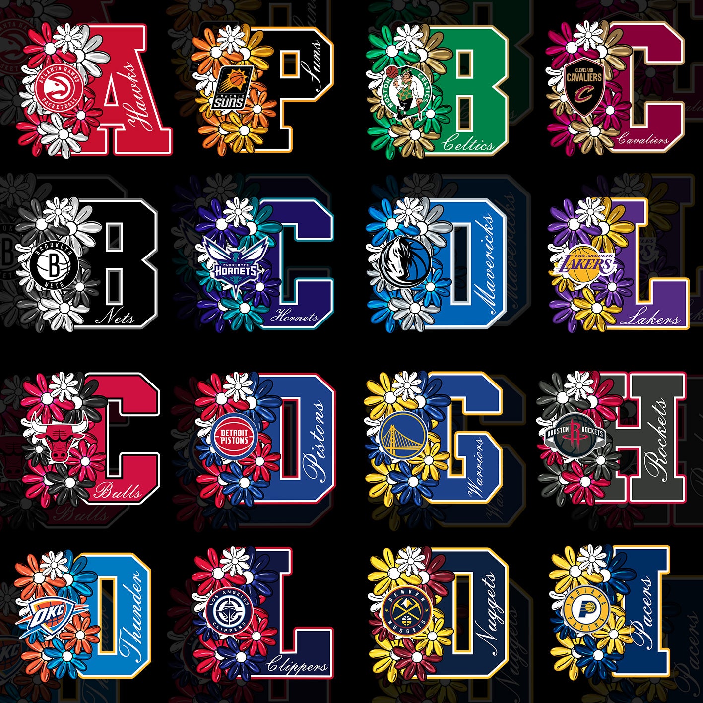 30 Floral NBA Team Initial Designs