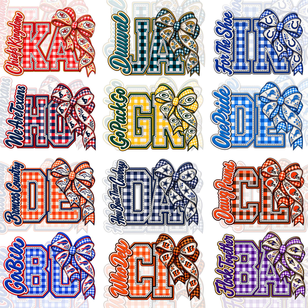 32 NFL Letter Bow T Shirt Designs+FREE 11 College Designs