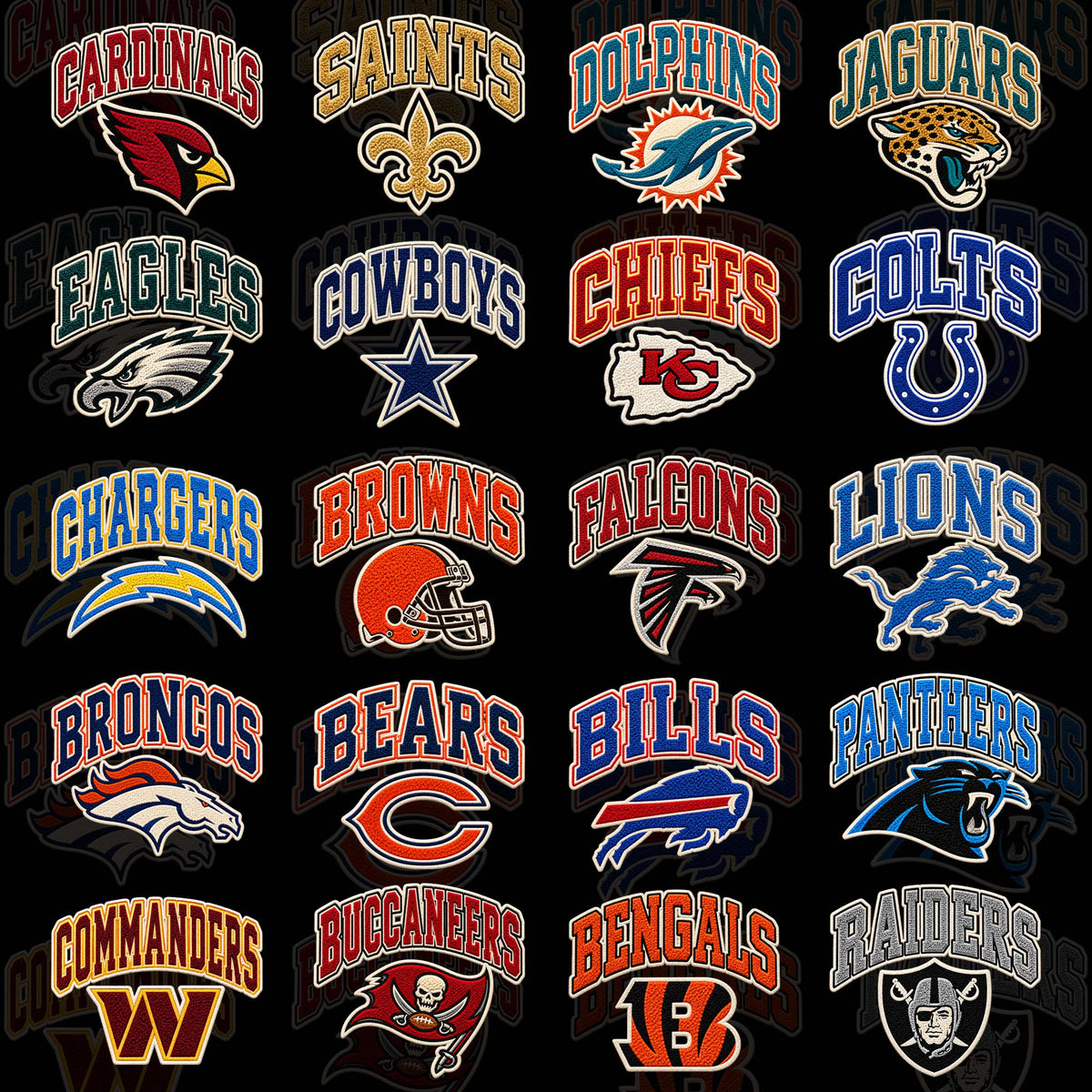 32 NFL Chenille Patch T Shirt Designs+FREE 12 College Designs