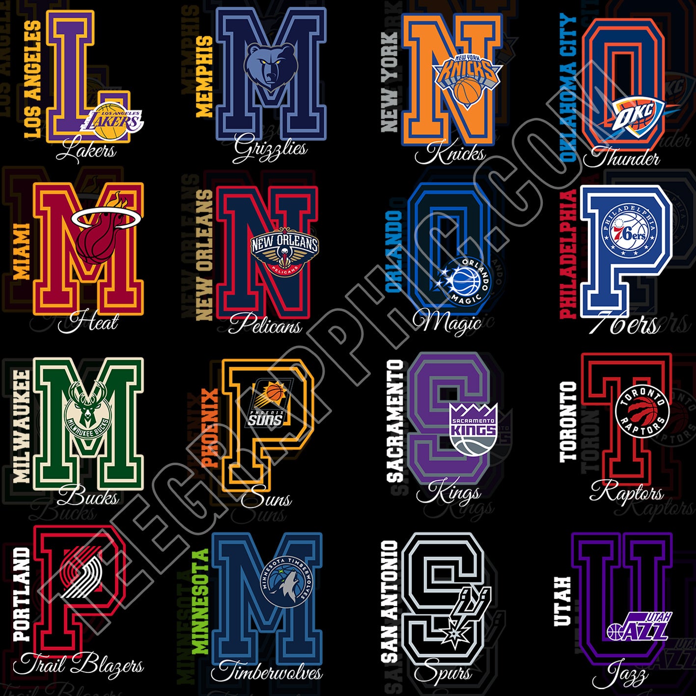30 NBA Team Initial Bold Letter Designs PNG