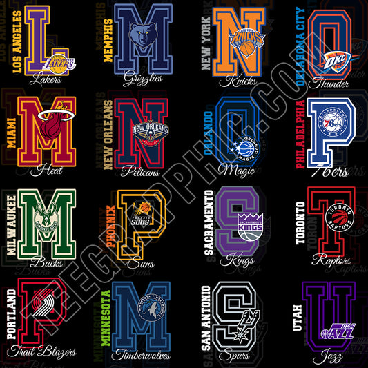 30 NBA Team Initial Bold Letter Designs PNG