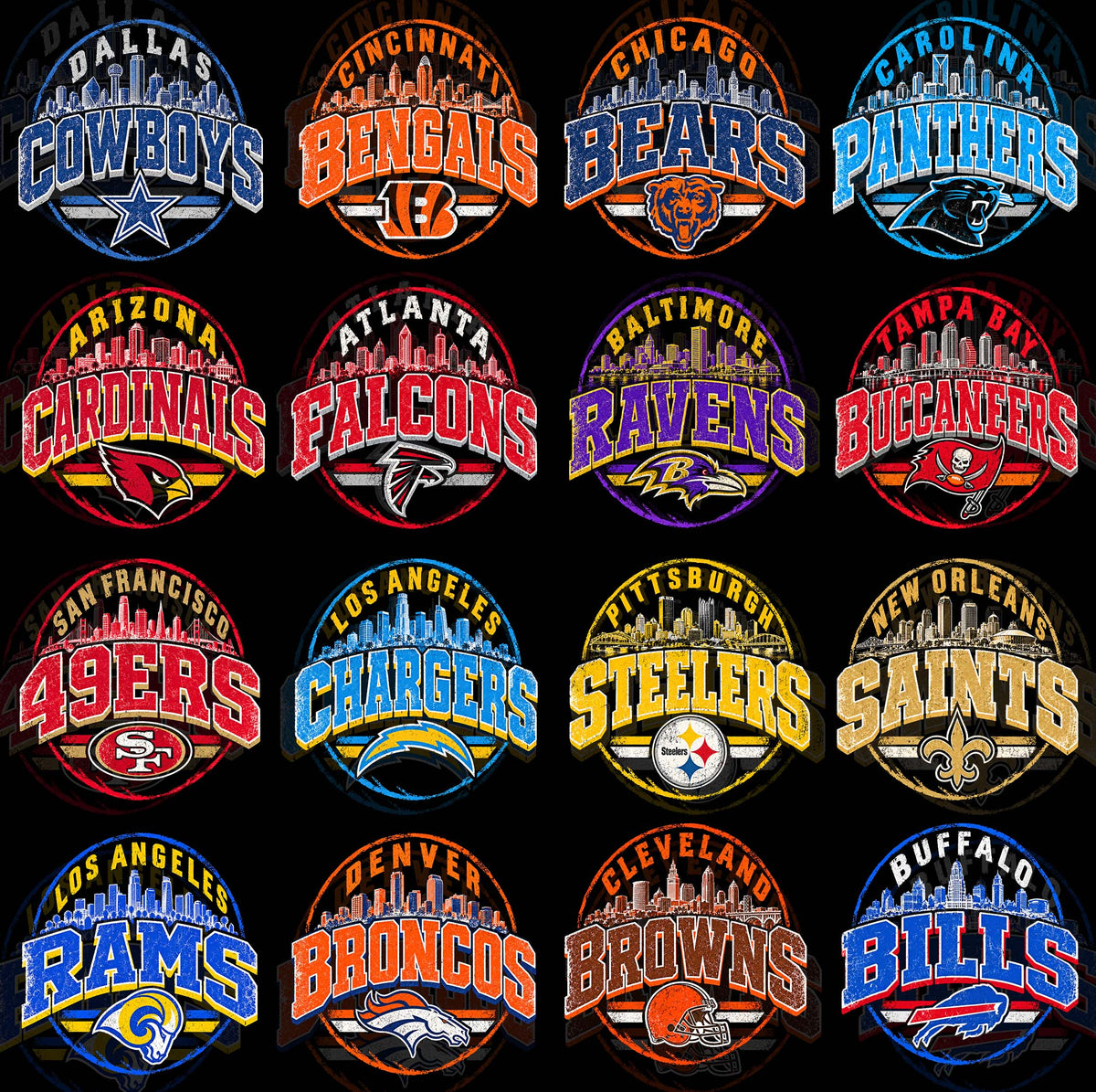 32 NFL Vintage Skyline T Shirt Designs+FREE 10 College Designs