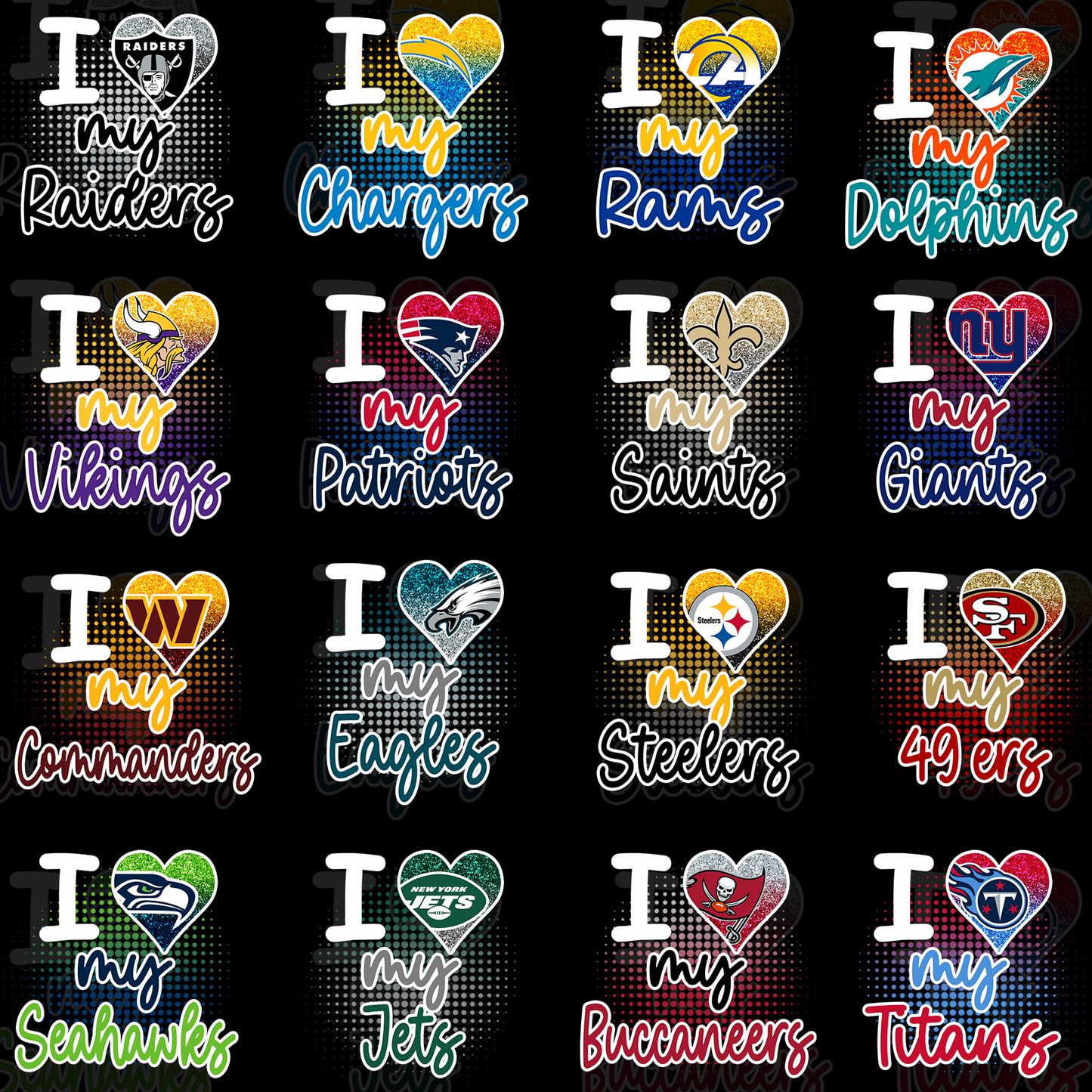 32 I Love My NFL Team Designs FREE College Teams