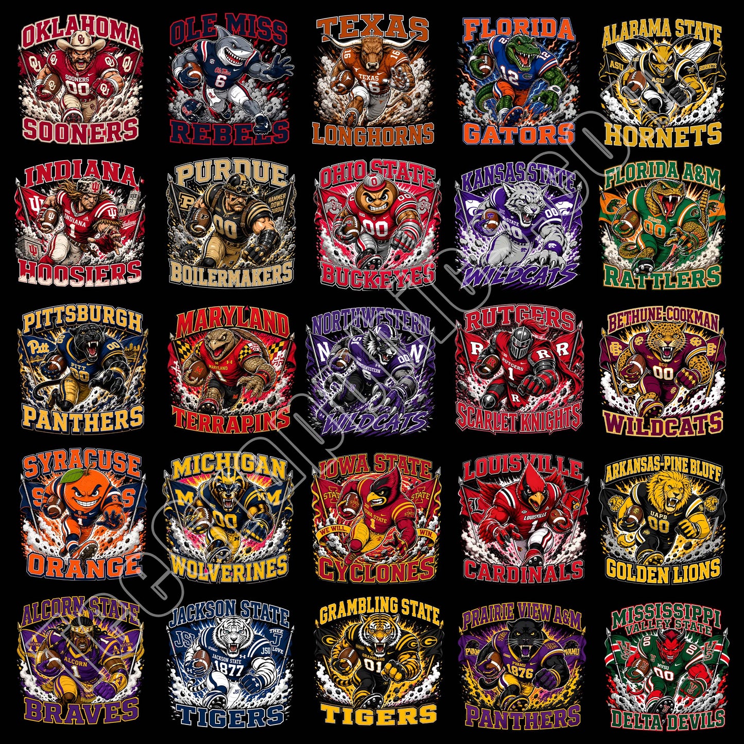 70 College Mascots T Shirt Designs PNG