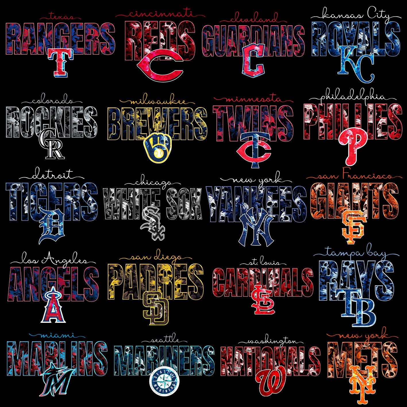 30 Skull Theme MLB T Shirt Designs