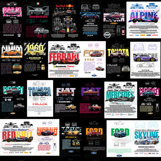 60 Car Blueprint T Shirt Designs Vol 1