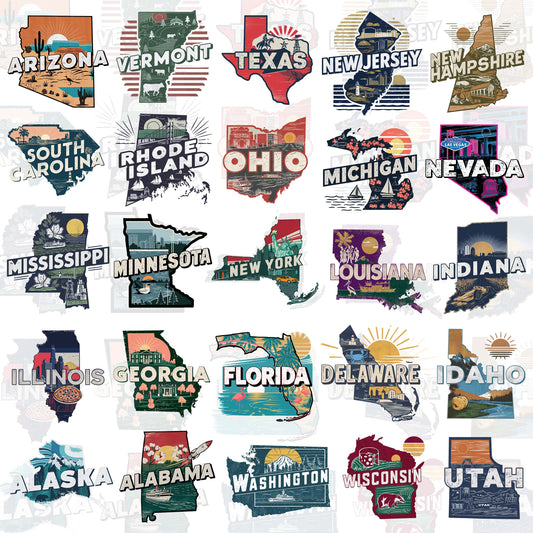 50 Retro USA State Map T Shirt Designs
