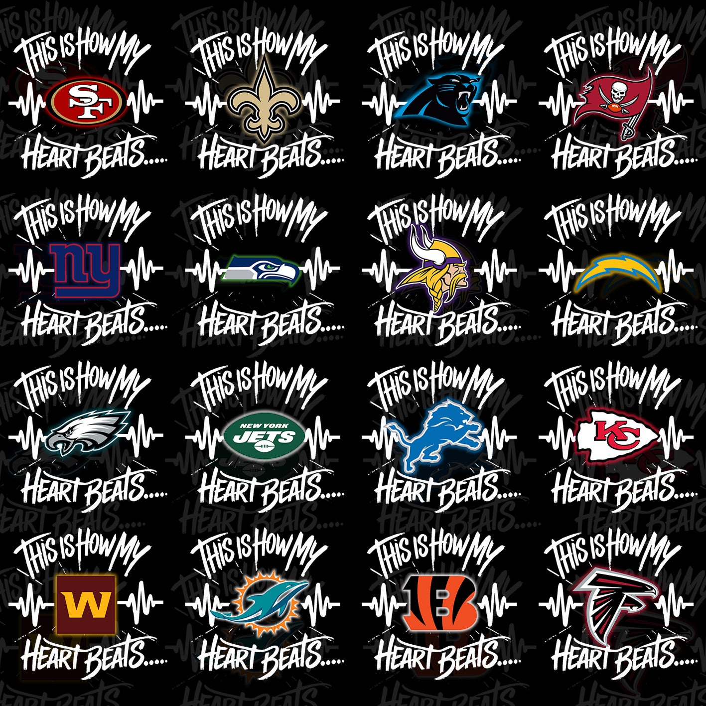 32 NFL Heart Beats T Shirt Designs
