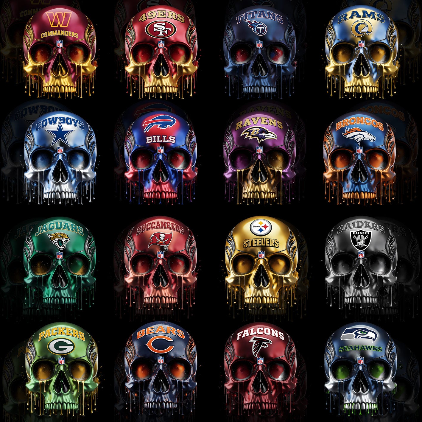 32 Dripping Skull NFL T Shirt Designs